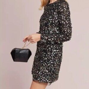 ML Monique Lhuillier Long-Sleeve Beaded Shift Dress Cocktail Dress NWT Sz 8